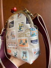 Load image into Gallery viewer, Kiss clasp Large cross body with postage stamp canvas design