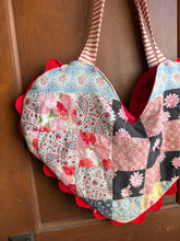 Load image into Gallery viewer, Large Vintage Quilt Tote Bag with Red Rick Rack Trim