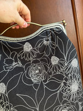 Load image into Gallery viewer, Large Black Fine Line Floral Backpack Clutch Bag