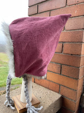 Load image into Gallery viewer, Faux Fur and Mauve corduroy pixie Hat size 3-5 years