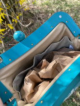 Load image into Gallery viewer, Blue Wooden Frame Clutch Yellow Floral Canvas