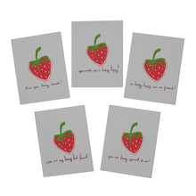 Load image into Gallery viewer, Strawberry Friendship Greeting Cards (5-Pack) — Cute Handwritten Messages
