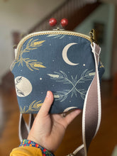 Load image into Gallery viewer, Large Crossbody Clutch Harvest Moon blue fabric
