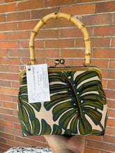 Load image into Gallery viewer, Monstera Clutch Bag with Bamboo Handle

