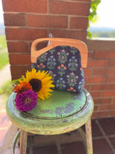 Load image into Gallery viewer, Wooden Handle Navy Floral Rifle Paper Co. Canvas Clutch
