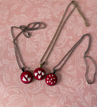 Load image into Gallery viewer, Hand Embroidered White Heart on Red Corduroy Necklace
