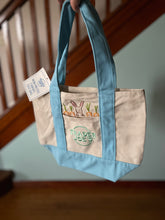 Load image into Gallery viewer, Mini pastel tote bag with hand embroidered design
