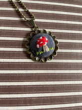 Load image into Gallery viewer, Hand Embroidered Mushroom on Linen Necklace
