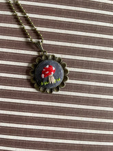 Load image into Gallery viewer, Hand Embroidered Mushroom on Linen Necklace

