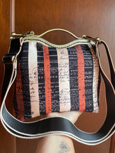 Load image into Gallery viewer, Halloween stripe canvas clutch bag with Tim Holtz fabric
