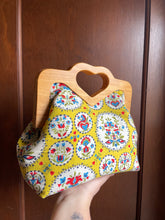Load image into Gallery viewer, Vintage Fabric Wooden Heart Frame Clutch
