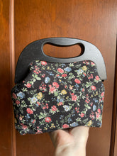 Load image into Gallery viewer, Black Wooden handled frame with floral canvas clutch

