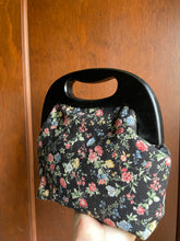Load image into Gallery viewer, Black Wooden handled frame with floral canvas clutch

