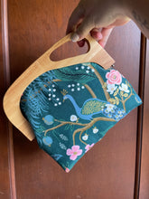 Load image into Gallery viewer, Blue peacock Vintage style Wooden Frame Clutch
