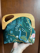 Load image into Gallery viewer, Blue peacock Vintage style Wooden Frame Clutch
