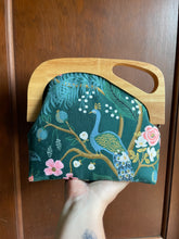 Load image into Gallery viewer, Blue peacock Vintage style Wooden Frame Clutch
