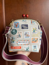 Load image into Gallery viewer, Kiss clasp Large cross body with postage stamp canvas design
