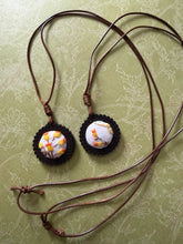 Load image into Gallery viewer, Boho Wooden pendant with Vintage Linen Embroidery
