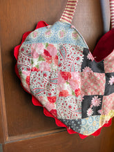 Load image into Gallery viewer, Large Vintage Quilt Tote Bag with Red Rick Rack Trim
