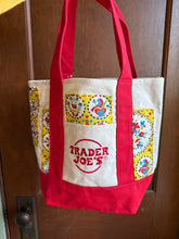 Load image into Gallery viewer, Mini Red Grocery Tote Bag with Vintage Fabric patches
