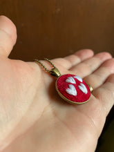 Load image into Gallery viewer, Hand Embroidered White Heart on Red Corduroy Necklace

