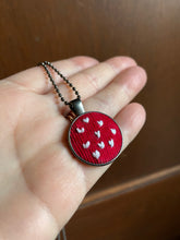 Load image into Gallery viewer, Hand Embroidered White Heart on Red Corduroy Necklace
