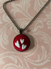 Load image into Gallery viewer, Hand Embroidered White Heart on Red Corduroy Necklace
