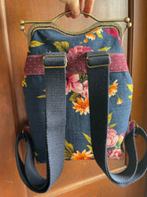 Load image into Gallery viewer, Small Navy and Floral Clutch Backpack
