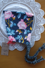 Load image into Gallery viewer, Floral Corduroy/Blue Flannel Size 3-6 month Pixie Hat
