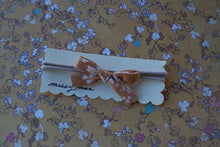 Load image into Gallery viewer, Bias Tape Bow Headband-sand Ring o' Roses Fabric from Art Gallery
