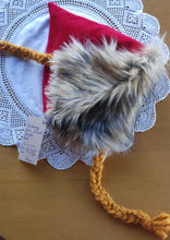 Load image into Gallery viewer, Red Corduroy/Fur lined Size 3-6 months size Pixie Hat
