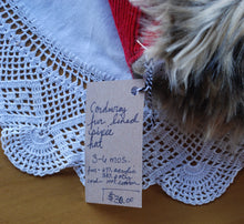 Load image into Gallery viewer, Red Corduroy/Fur lined Size 3-6 months size Pixie Hat
