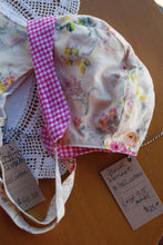 Load image into Gallery viewer, Yellow and Pink Floral Size 6-12 month Lazy Susan dress and bonnet SET
