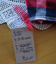 Load image into Gallery viewer, Plaid Flannel/Red Upcycled Velvet 18-36 month Size Pixie Hat
