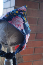 Load image into Gallery viewer, Floral Corduroy/Blue Flannel Size 3-6 month Pixie Hat
