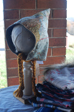 Load image into Gallery viewer, Map/Beige Flannel Size 6-12 month Pixie Hat
