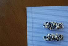 Load image into Gallery viewer, Daisy with Gray and White Stripe Scrunchie Clip
