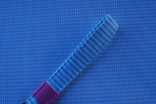 Load image into Gallery viewer, Blue Stripe and Pink Polka Dot Key Fob
