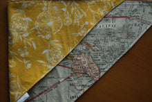Load image into Gallery viewer, Size Medium: Mustard Floral and Map Dog Bandanna
