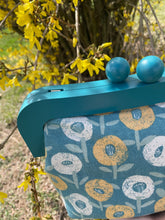 Load image into Gallery viewer, Blue Wooden Frame Clutch Yellow Floral Canvas

