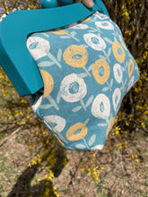 Load image into Gallery viewer, Blue Wooden Frame Clutch Yellow Floral Canvas
