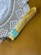 Load image into Gallery viewer, Yellow Small Polka Dot/ Blue floral Key Fob
