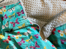 Load image into Gallery viewer, Blue Butterfly Cotton and Minky blanket
