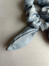 Load image into Gallery viewer, Blue Crushed Satin Knot Tie Scrunchie
