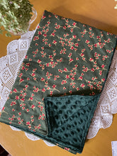 Load image into Gallery viewer, Forest green minky and berry blanket
