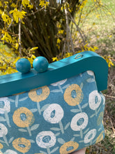 Load image into Gallery viewer, Blue Wooden Frame Clutch Yellow Floral Canvas
