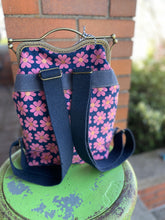 Load image into Gallery viewer, Navy + Pink Daisy Canvas Small Backpack Clutch
