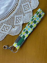 Load image into Gallery viewer, Neon Blue/Green/Yellow Checkers Key Fob
