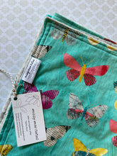 Load image into Gallery viewer, Blue Butterfly Cotton and Minky blanket
