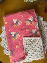 Load image into Gallery viewer, Pink Floral and Ivory Minky Blanket
